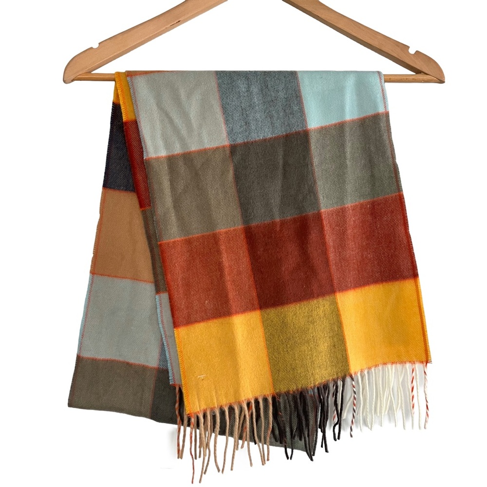 Frass Cashmink Cozy Soft Plaid Fringed Scarf